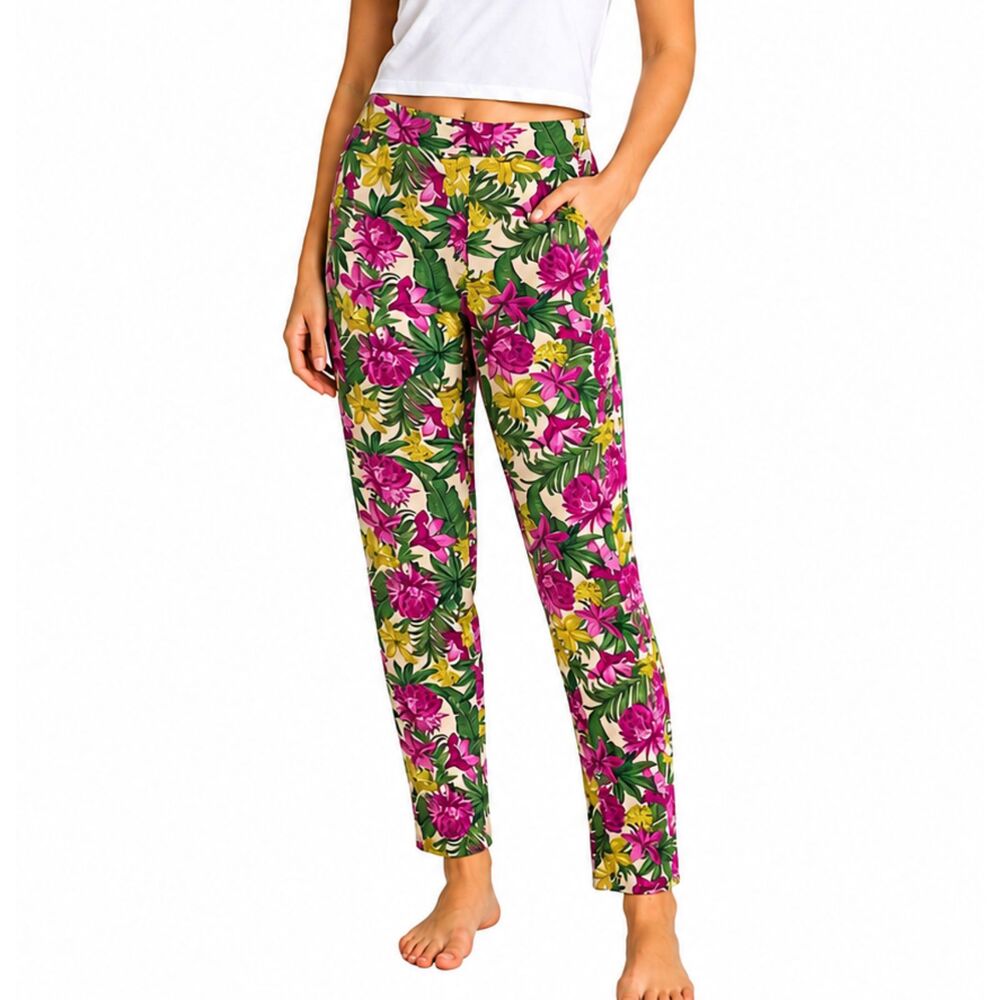 H&M Floral Harlem Pants Size 8 Palm Tropical Summer Like New